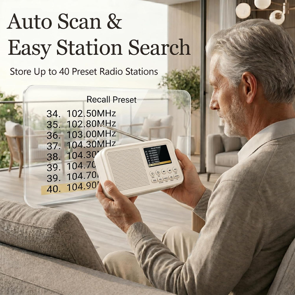 FM Radio with Bluetooth, NOAA Weather Band, 2.4" Color Screen, Rechargea...