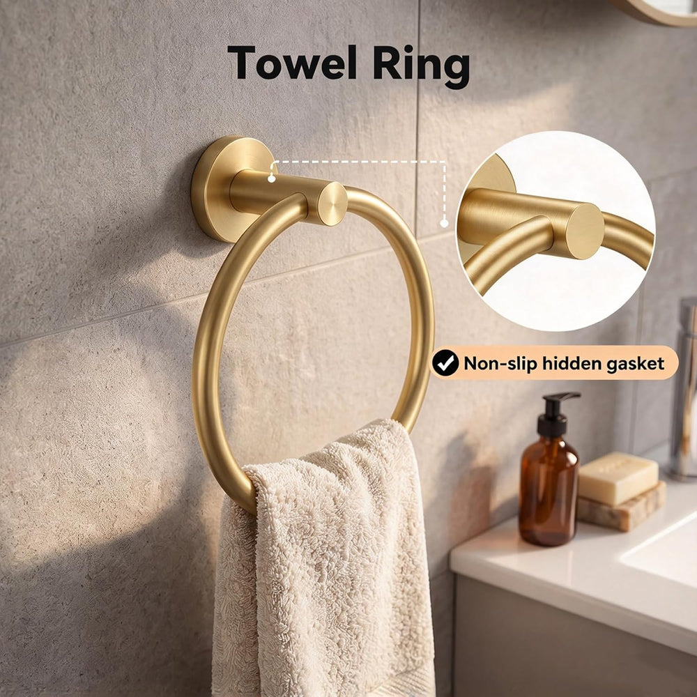 4-Piece Towel Holder Set, Brushed Gold Bathroom Accessories Set, SUS304 Stain...