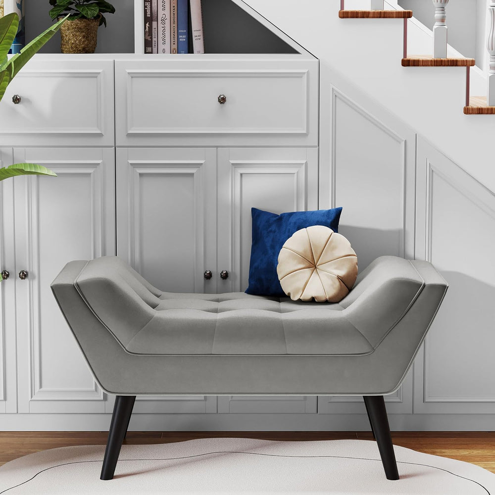 Andeworld Upholstered Tufted Small Cute Bench Ottoman for Entryway Foyer Bath...