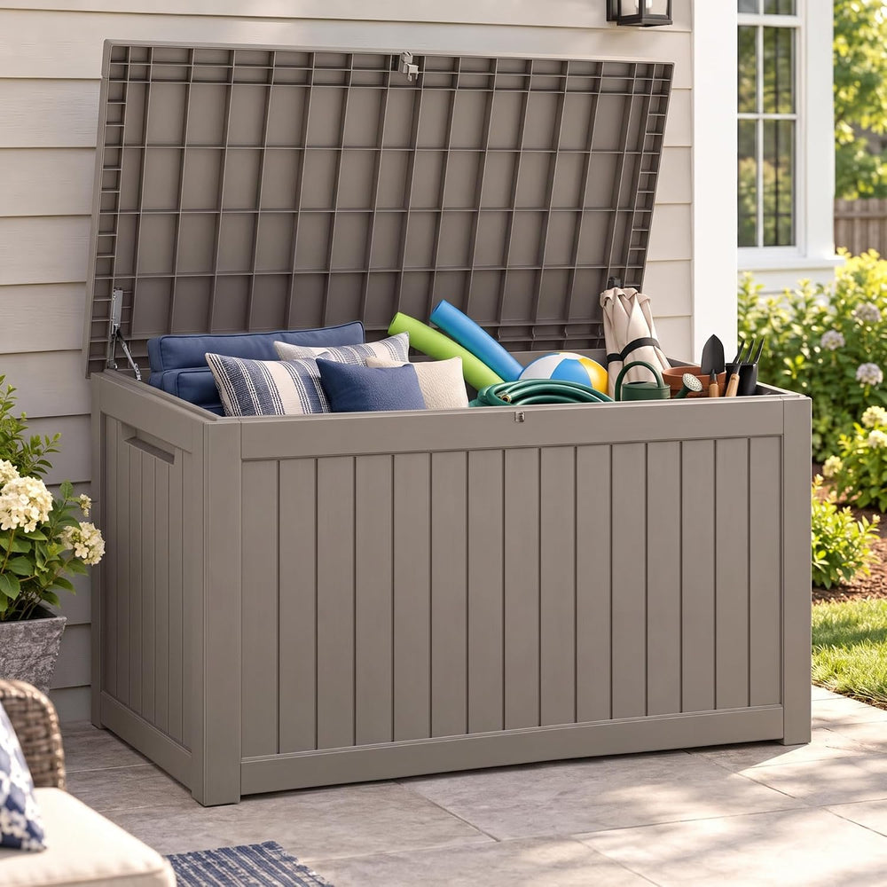 300 Gallon Outdoor Storage Box Resin Deck Box All Weather Waterproof Large Lo...
