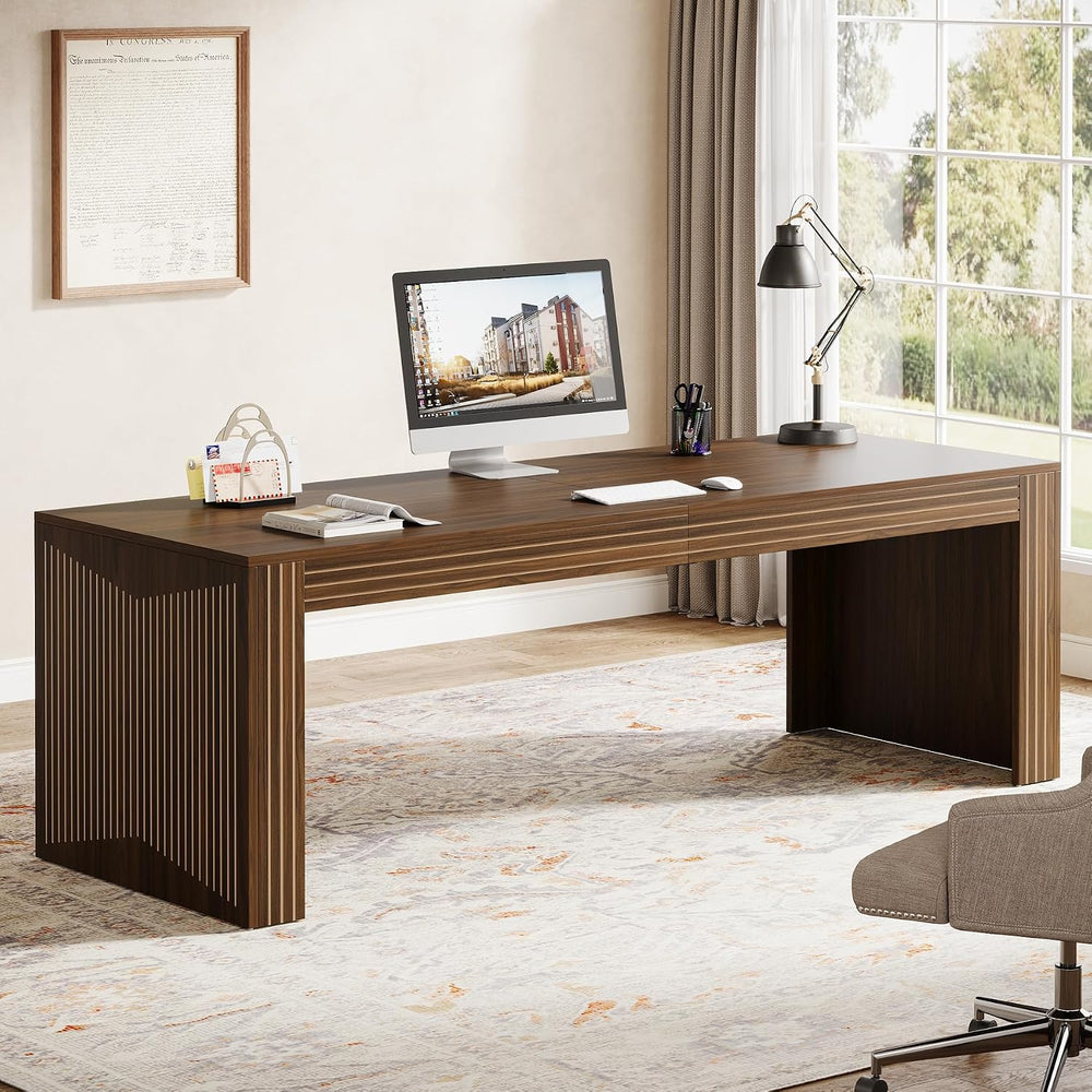 Tribesigns 79" Long Desk, Two Person Desk for Home Office, Dark Brown