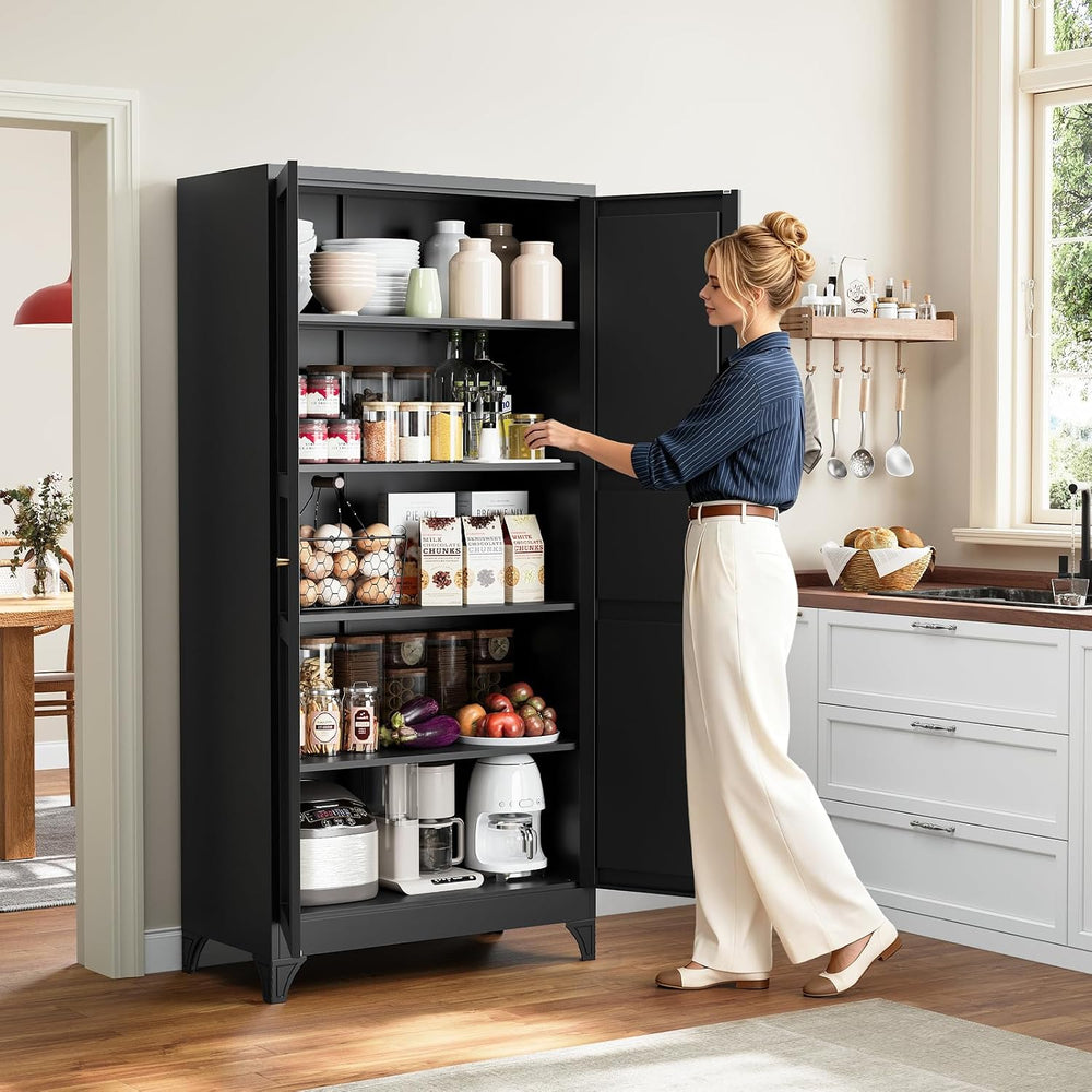 Yizosh Metal Pantry Cabinet, 75" Kitchen Pantry with 2 Door and 4 Adjust...
