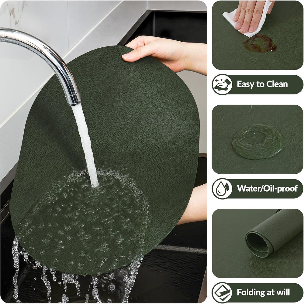 Heat Resistant Oval Placemats Set of 6 Non-Slip, Forest Green