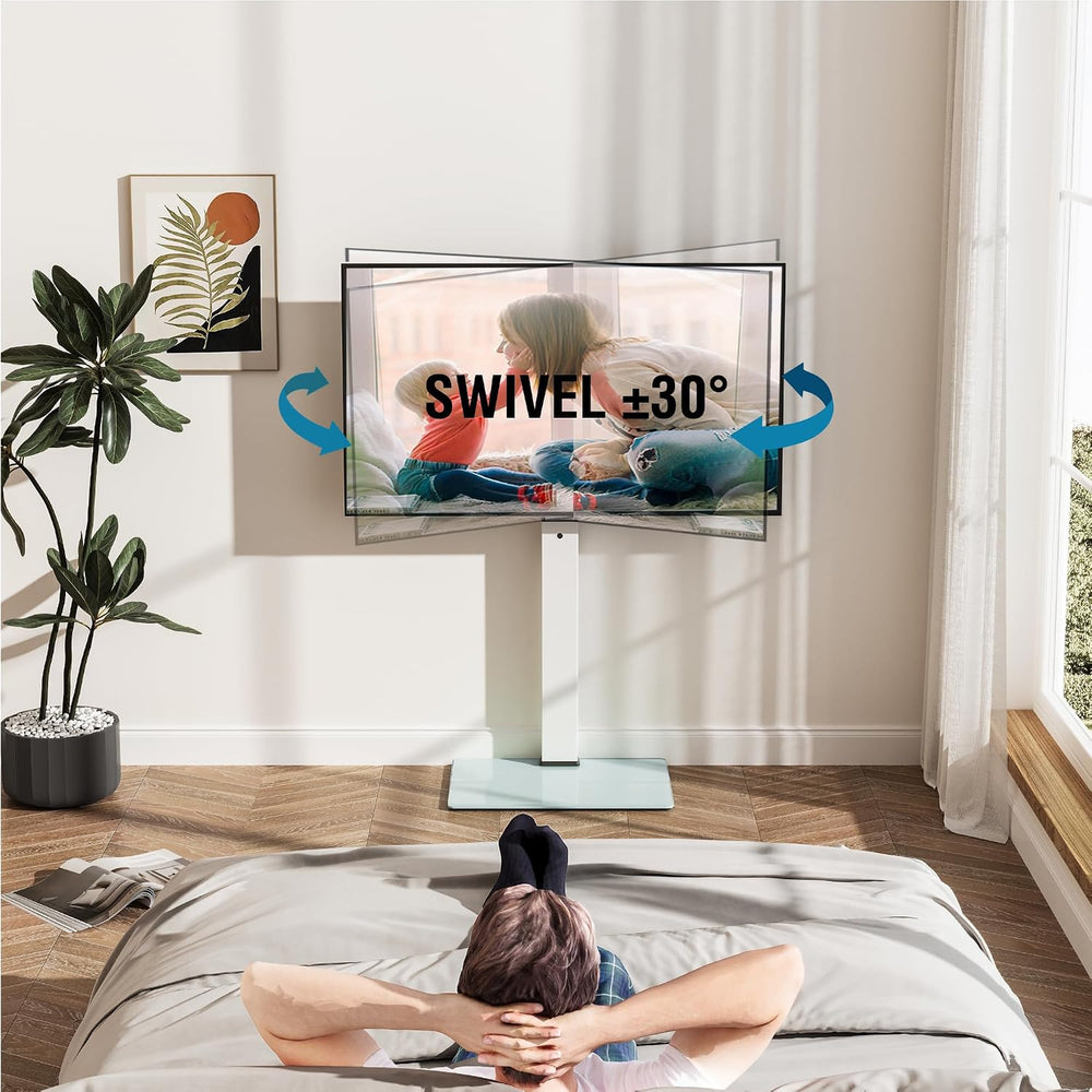 FITUEYES Swivel Floor TV Stand with Mount for TVs 37-75 Inch TVs, White | Uni...
