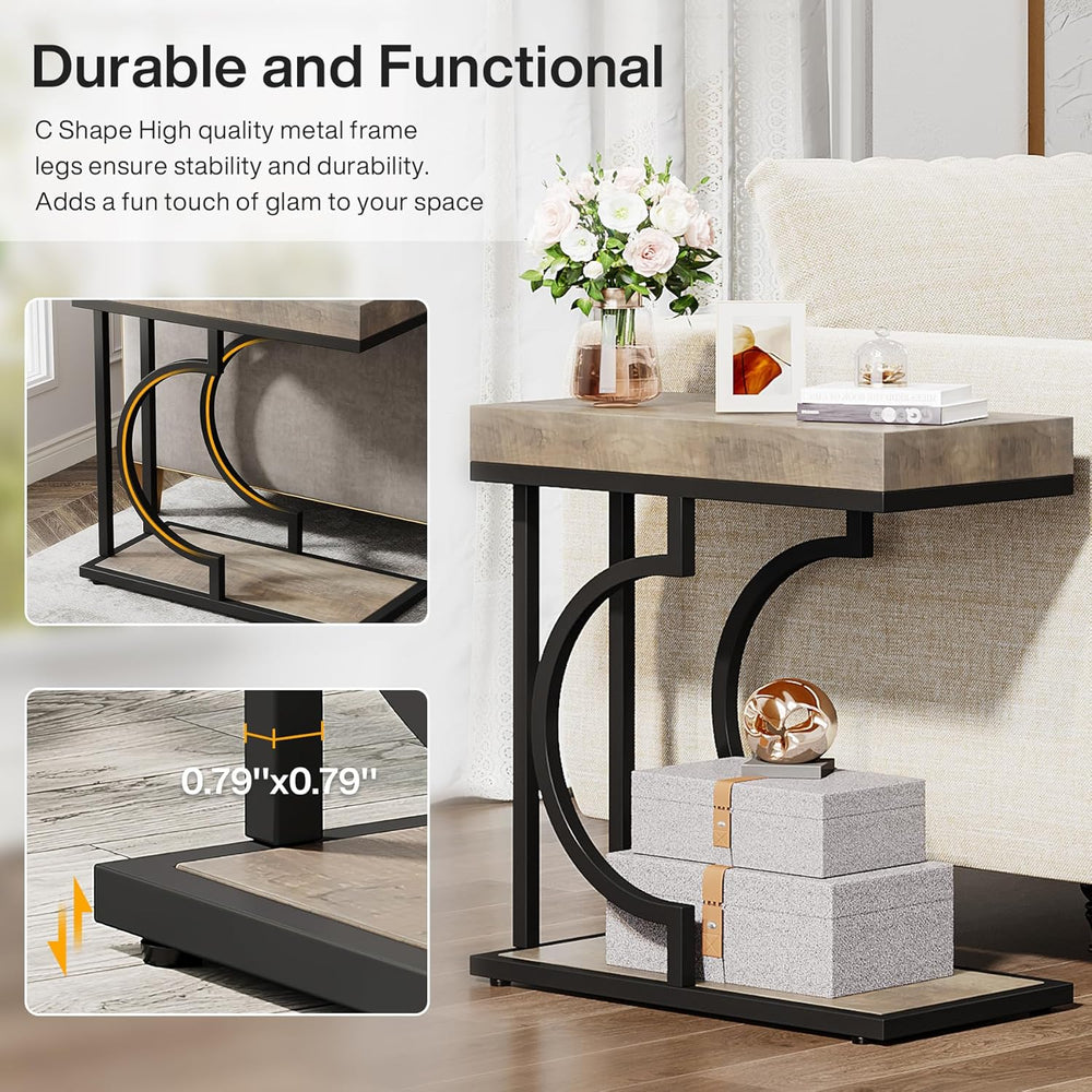 Tribesigns Narrow Side Table for Couch, C Shaped End Table with Metal Frame, ...