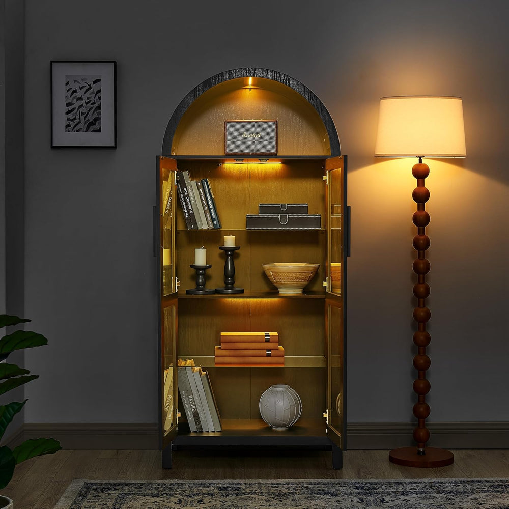 67" Arched Cabinet with Glass Doors: Pantry Cabinets for Kitchen Storage...