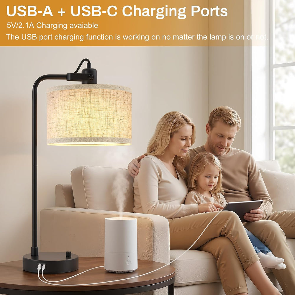Black Table Lamp Set of 2, USB A+C, 180° Adjustable Bedside Lamps, Dimmable