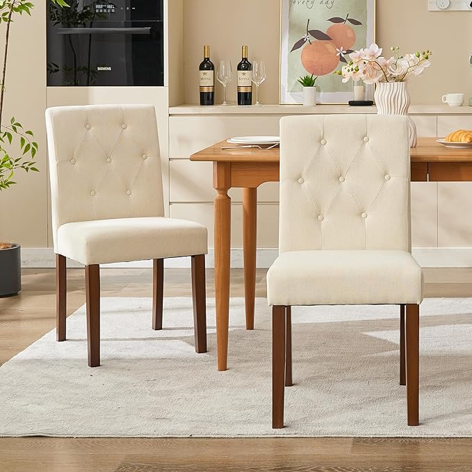 Upholstered Dining Chairs Set of 6, Button Tufted Parsons Chairs with Wood Le...
