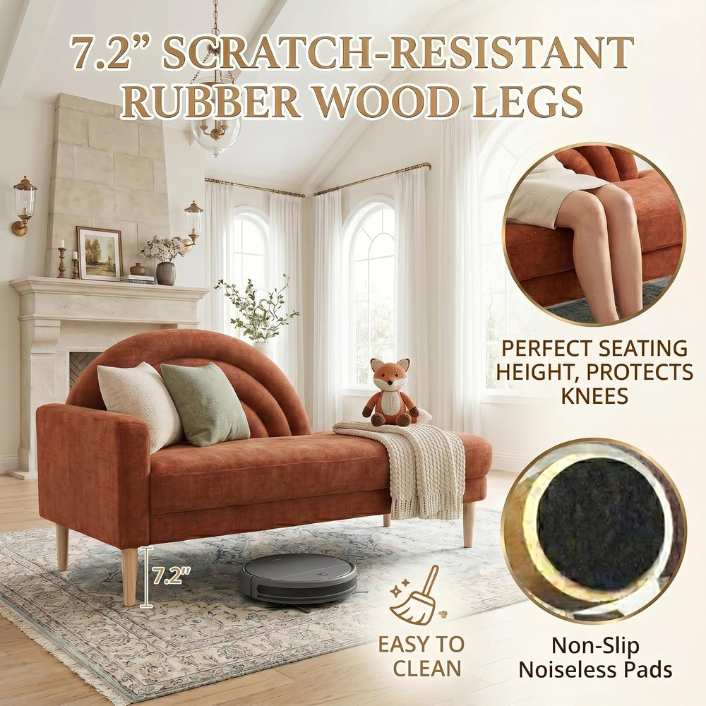 62.2" Linen Chaise Lounge Chair Indoor with Right Armres, Ocher Orange |...