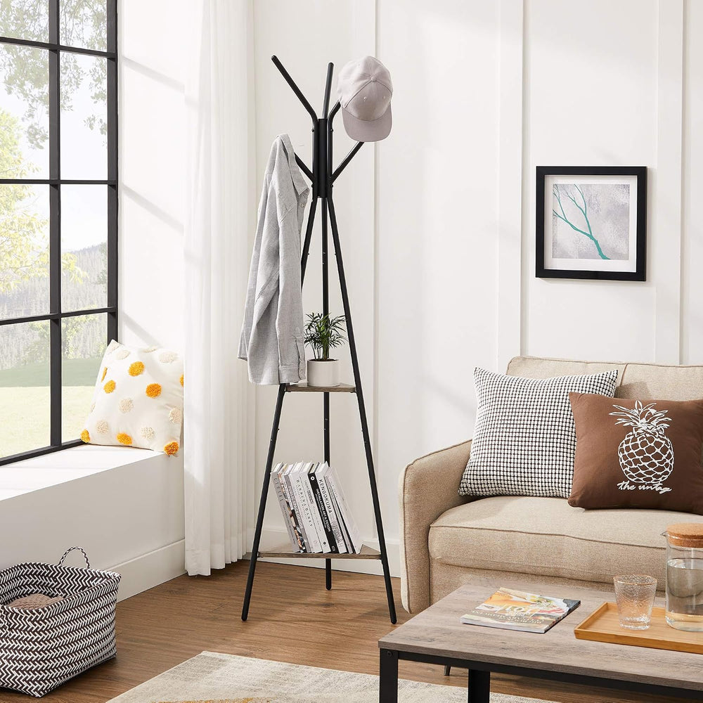 VASAGLE Coat Rack Freestanding, Hall Tree with 2 Shelves