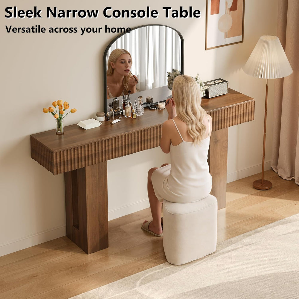 63-Inch Long Entryway Console Table with a Fluted Design, Thick Wood Farmhous...