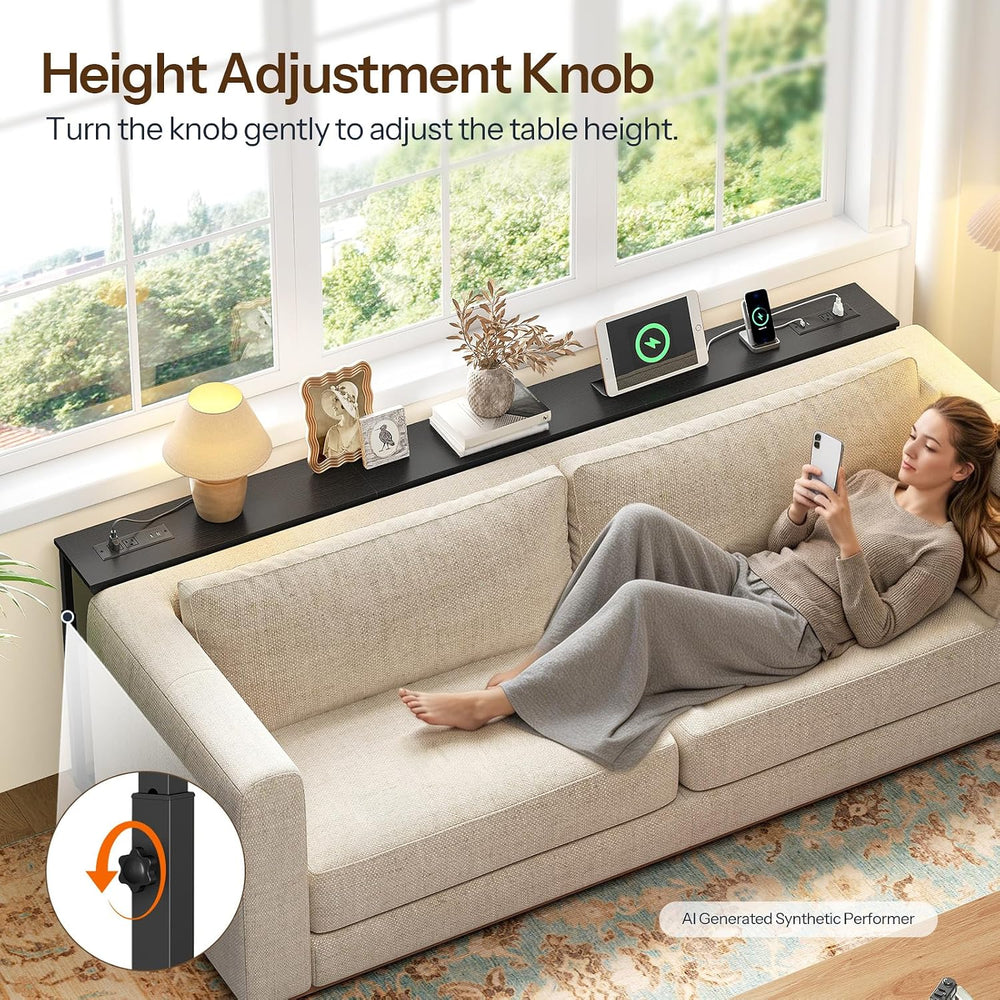 HOOBRO 78.7 Inch Narrow Console Table with Adjustable Height (25.5"-33.4...
