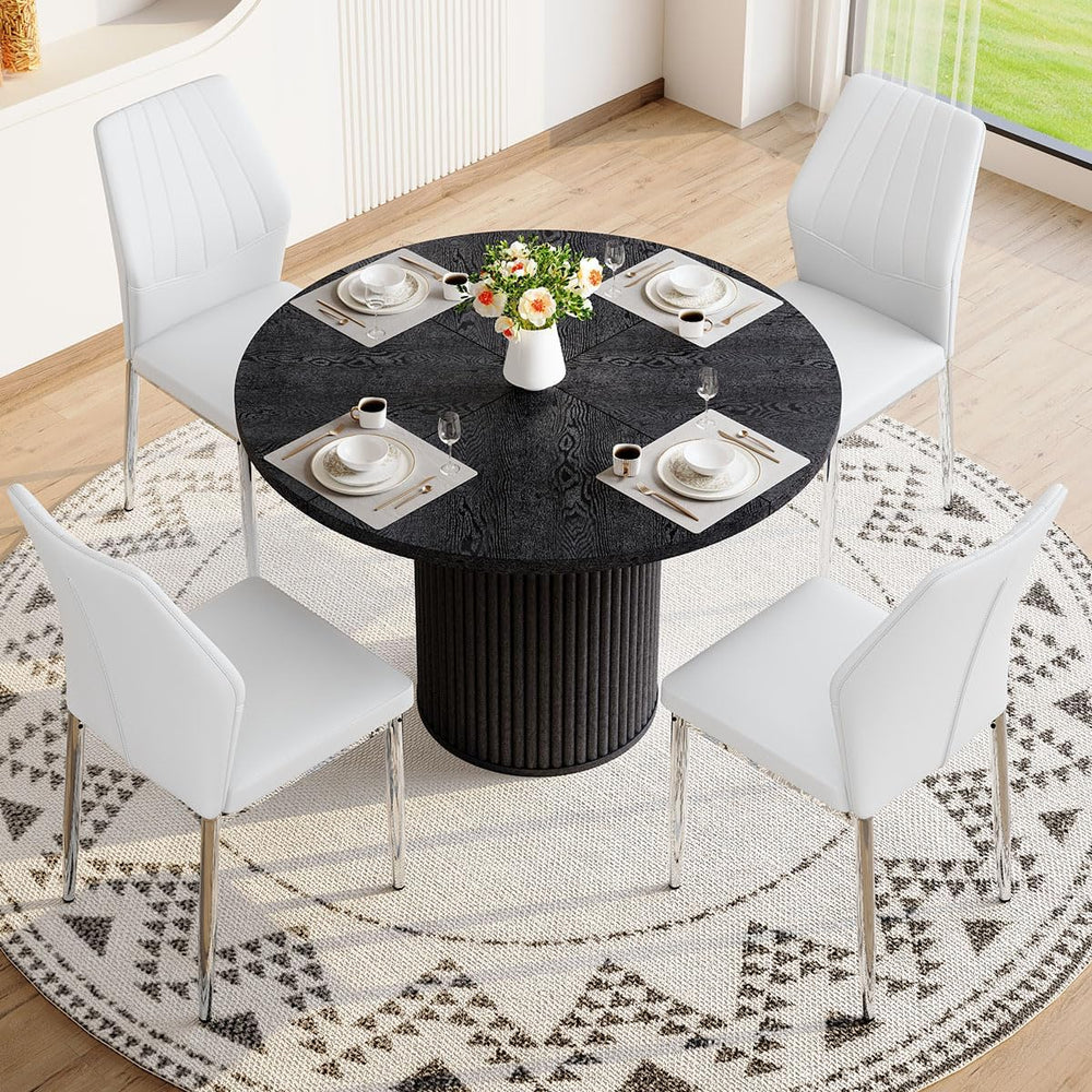 Round Dining Table Set for 4, Black Kitchen Table Set for 4 with 42''...