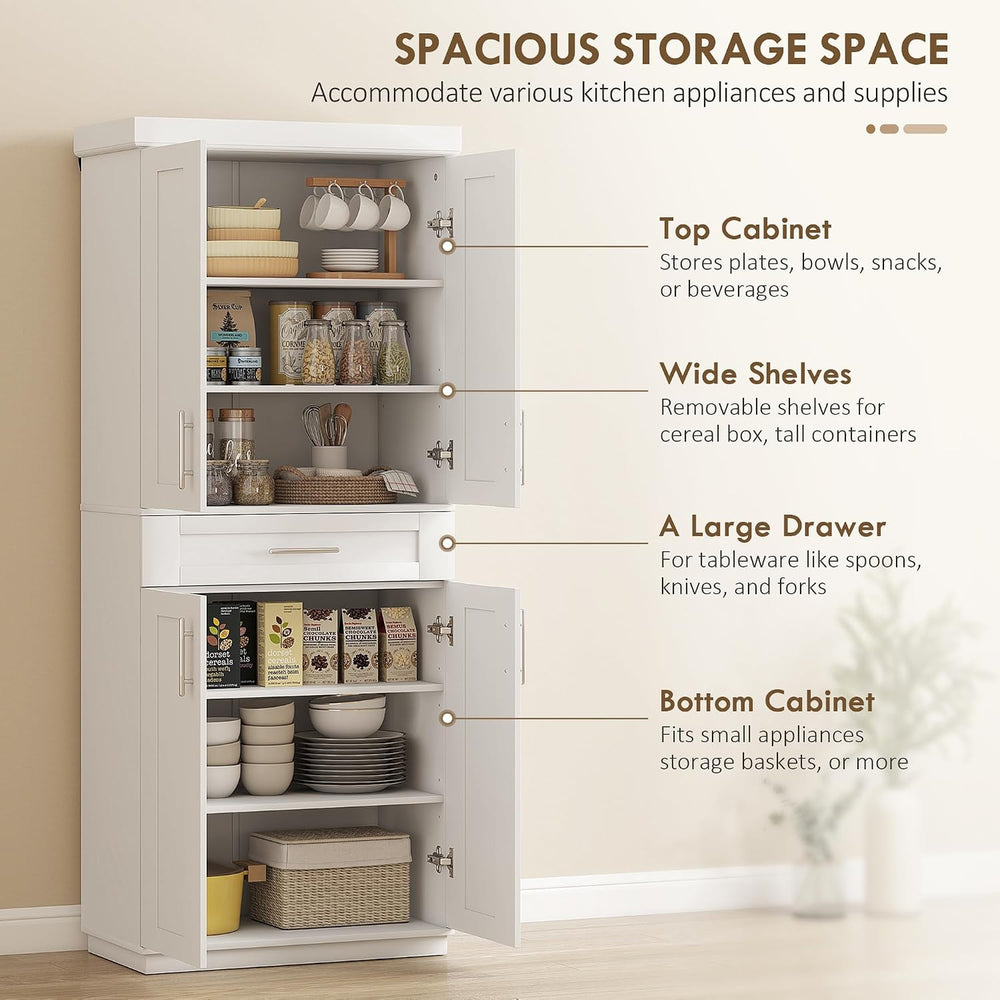 HOMCOM 72" Kitchen Pantry Cabinet Freestanding Storage Cabinet White | 4...