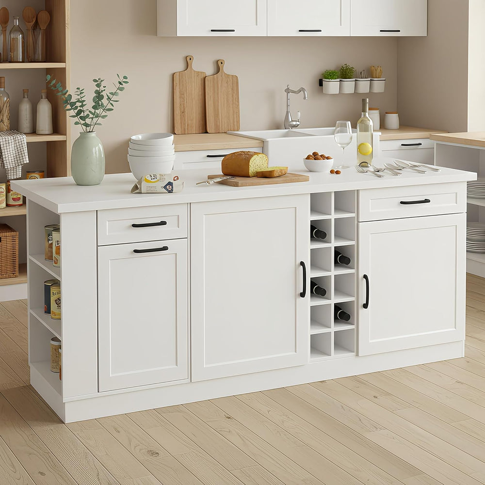 Large Kitchen Island,Wood Freestanding Islands with Storage Drawers, Trash Ca...