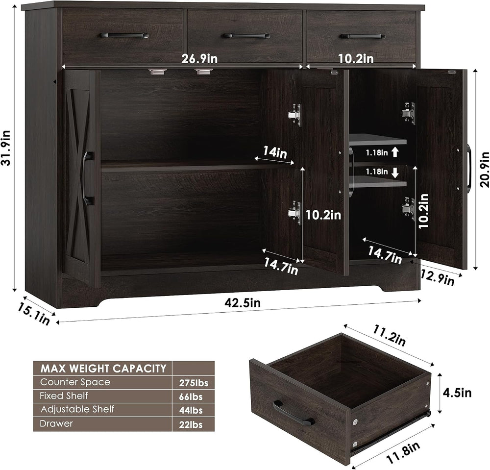 HOSTACK Kitchen Buffet Cabinet with Storage, Sideboard Coffee Bar, Brown