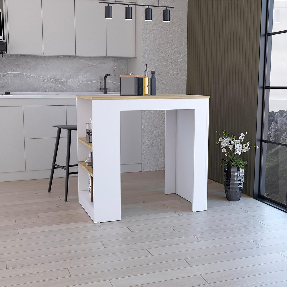 Kitchen Island, Kitchen Bar Table 36" H, with 3-Side Shelves, White/Maca...