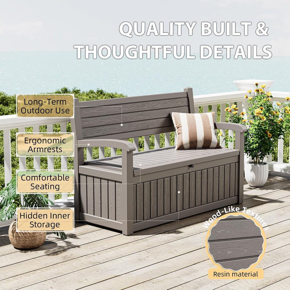 80 Gallon Lockable Deck Bench with Storage, Resin Stripes Outdoor Storage Box...
