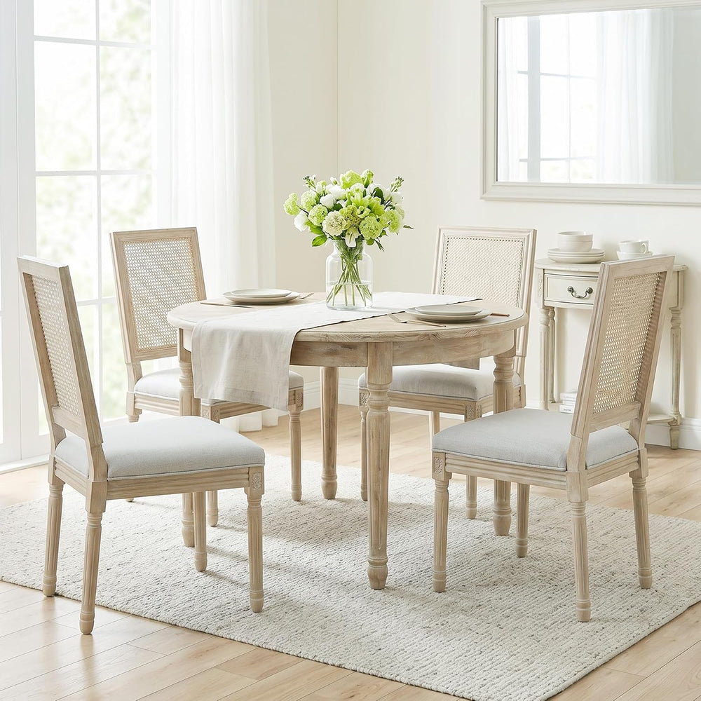 chairus Farmhouse Dining Chairs Set of 4, Rectangle Rattan Back French Countr...