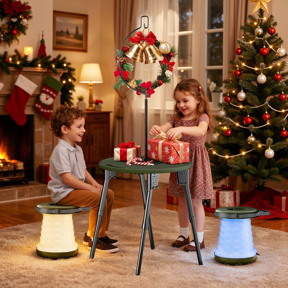LED Camping Table Set with Stools, 300lbs Capacity Adjustable Height Folding ...