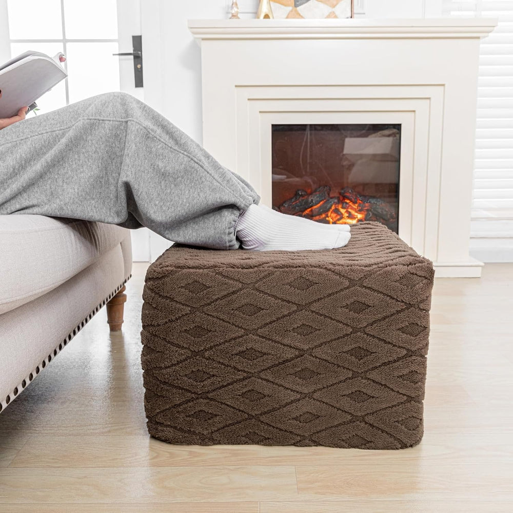 Fluffy Square Ottoman Pouf with All-in-One Foam Filling 20 x 14 Inches Furry ...