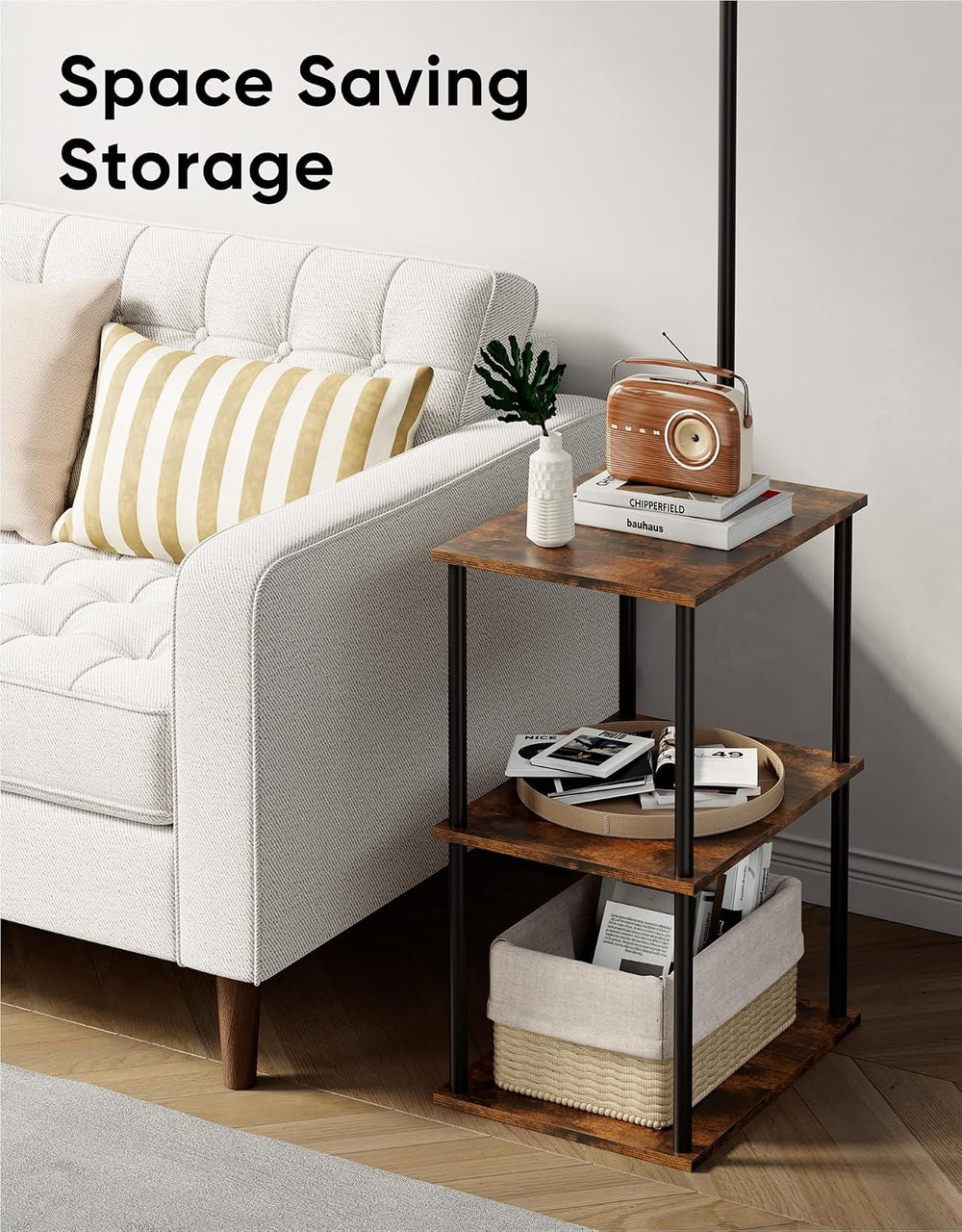 PARTPHONER Floor Lamp with Table, Night Stand with Lamp, Narrow Side Table wi...