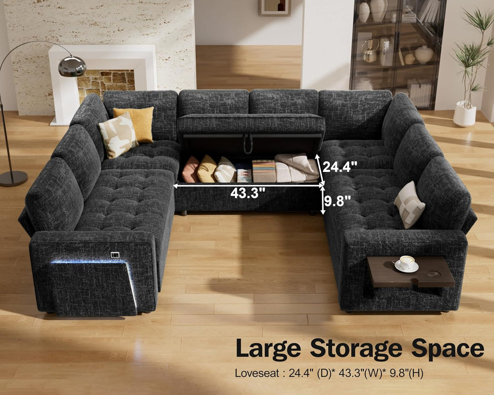 Vipbear 8 Seat U Shaped Modular Sectional Sleeper Sofa with Pull Out Bed/Recl...