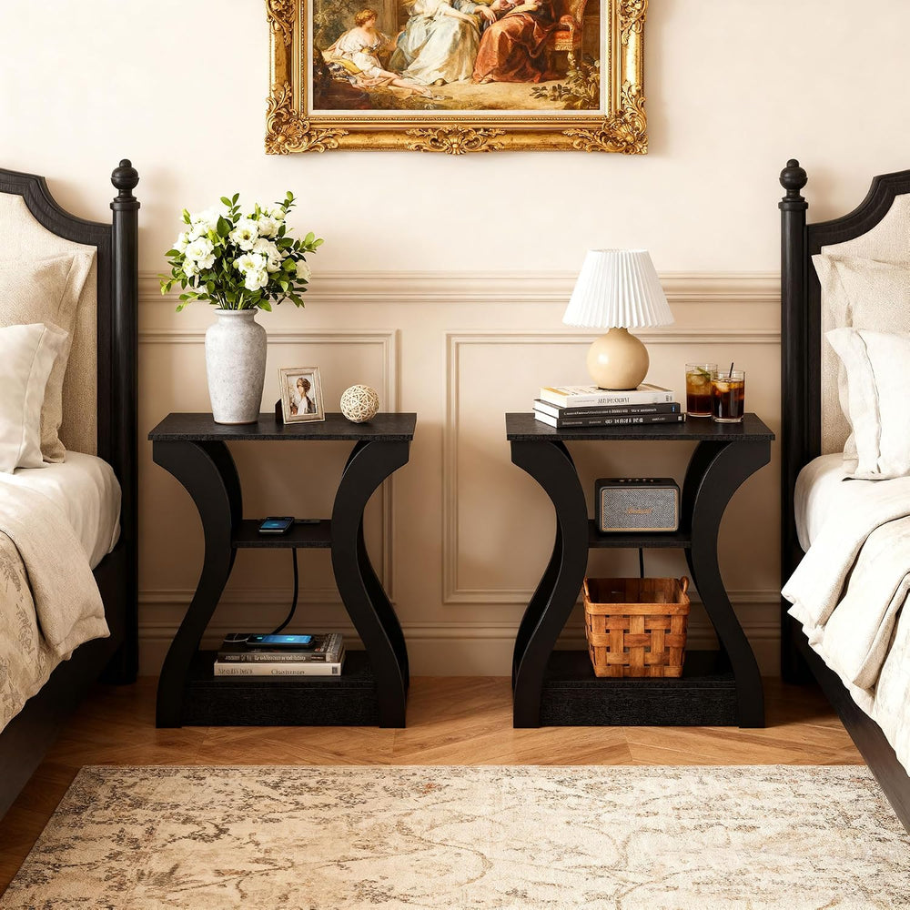 SUPER DEAL End Table Set of 2, Curved Frame Nightstand, Narrow Side Table wit...