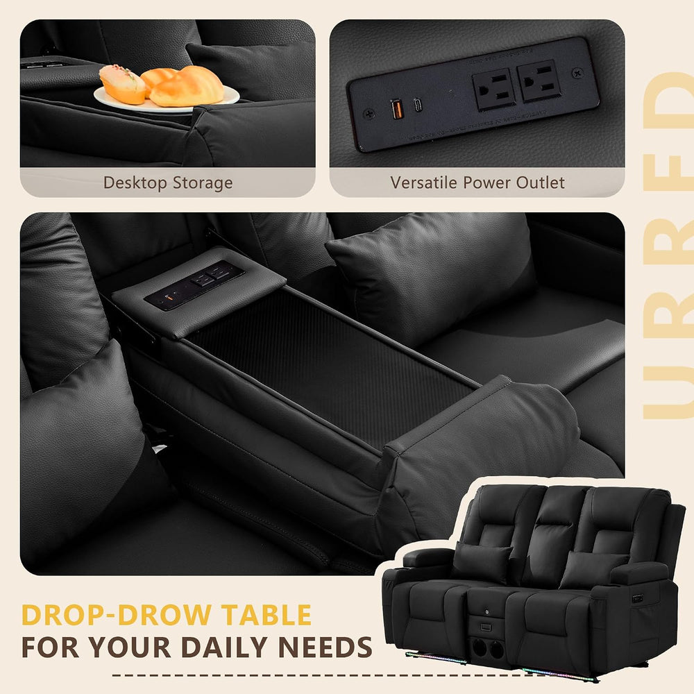 URRED Wall Hugger Power Reclining Loveseat Sofa,Black:68.1" - 2 Seats