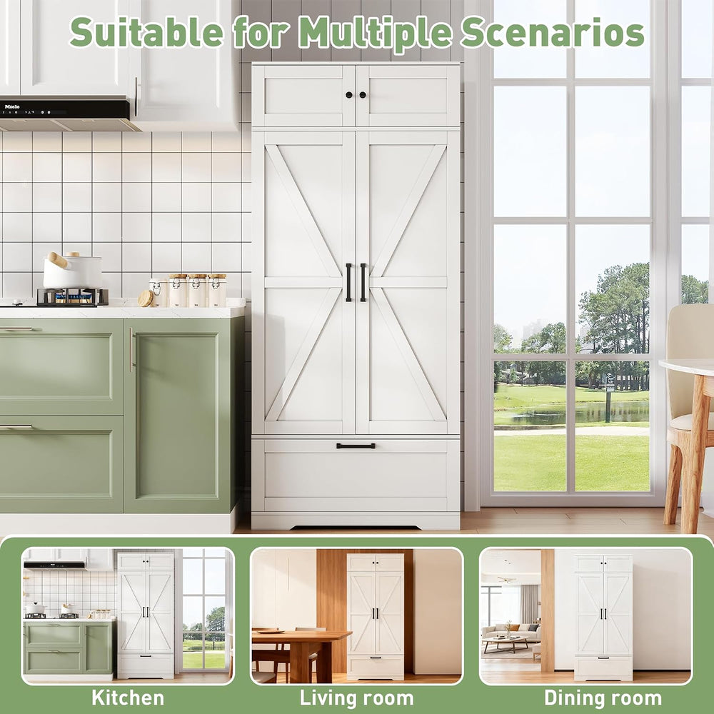 Tall Kitchen Pantry Cabinet, 72" Freestanding Storage Cupboard with Wine...