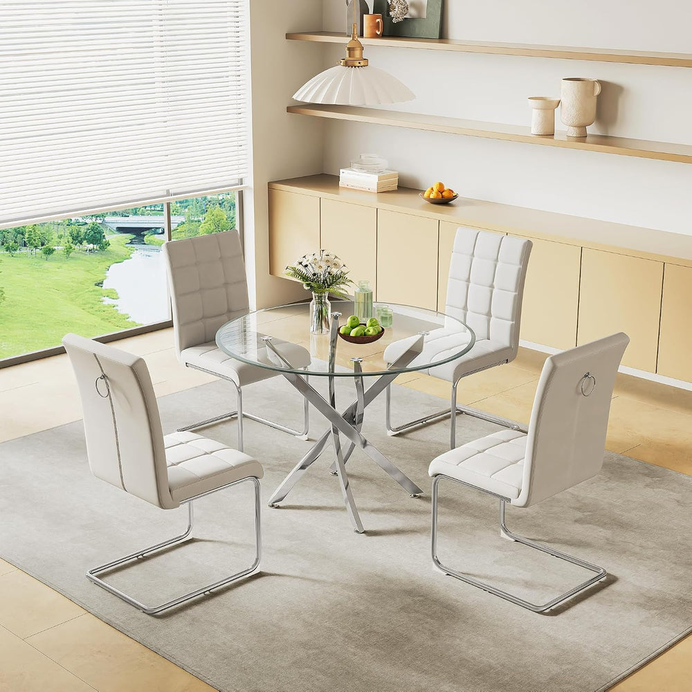 36 inch Round Glass Dining Table for 4 People,Modern Dining Room Table with S...
