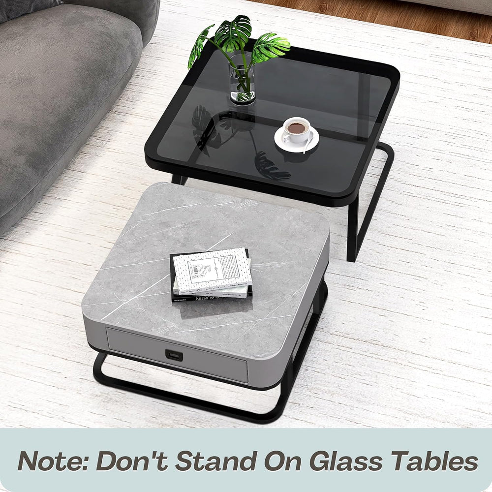 Square Coffee Table Set of 2, Nesting Table End Table, Modern Side Table for ...