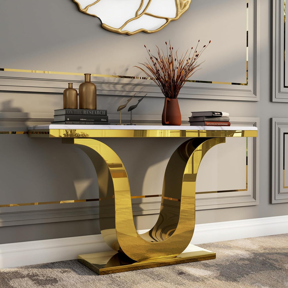 Gold Console Table, White and Gold Living Room Sofa Table, 50" Rectangle...