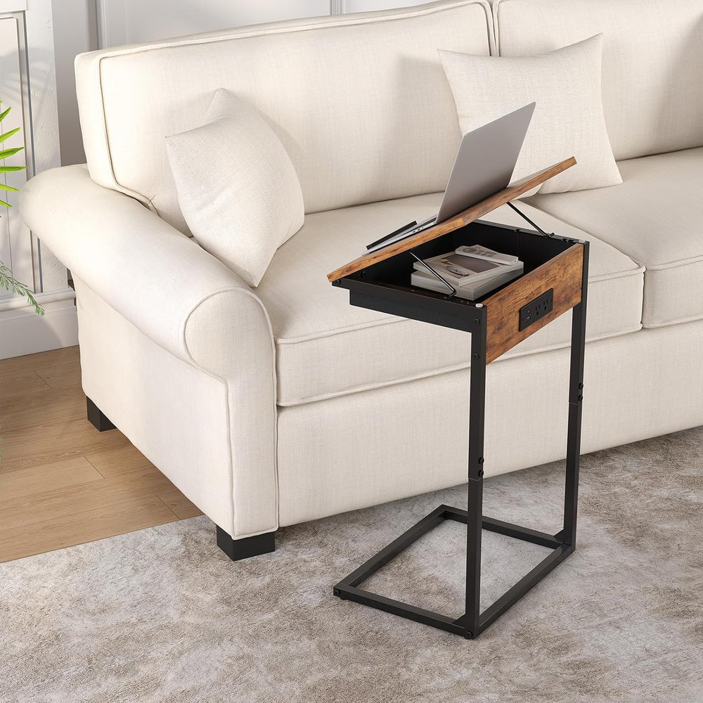sthmec C Shaped End Table with Charging Station,45° Tiltable Adjustable Flip ...