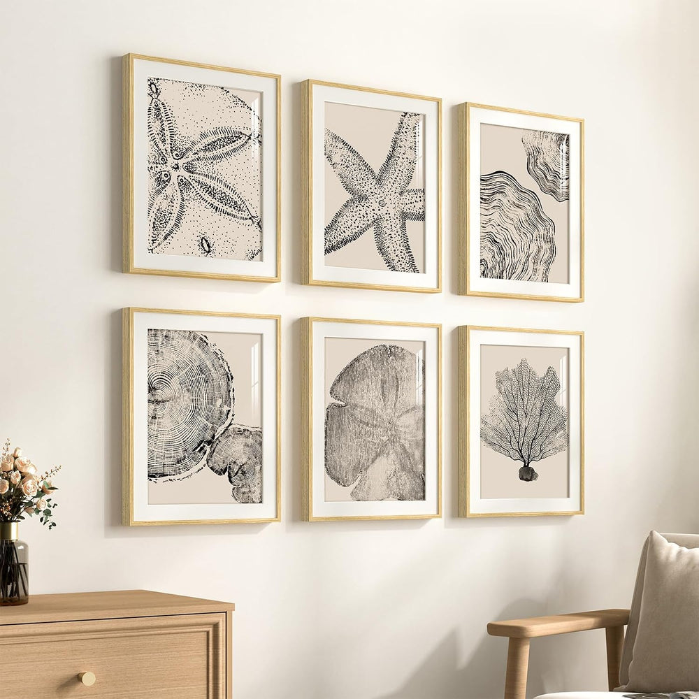 Framed Black and Beige Neutral Abstract Wall Art for Living Room, 6 Piece