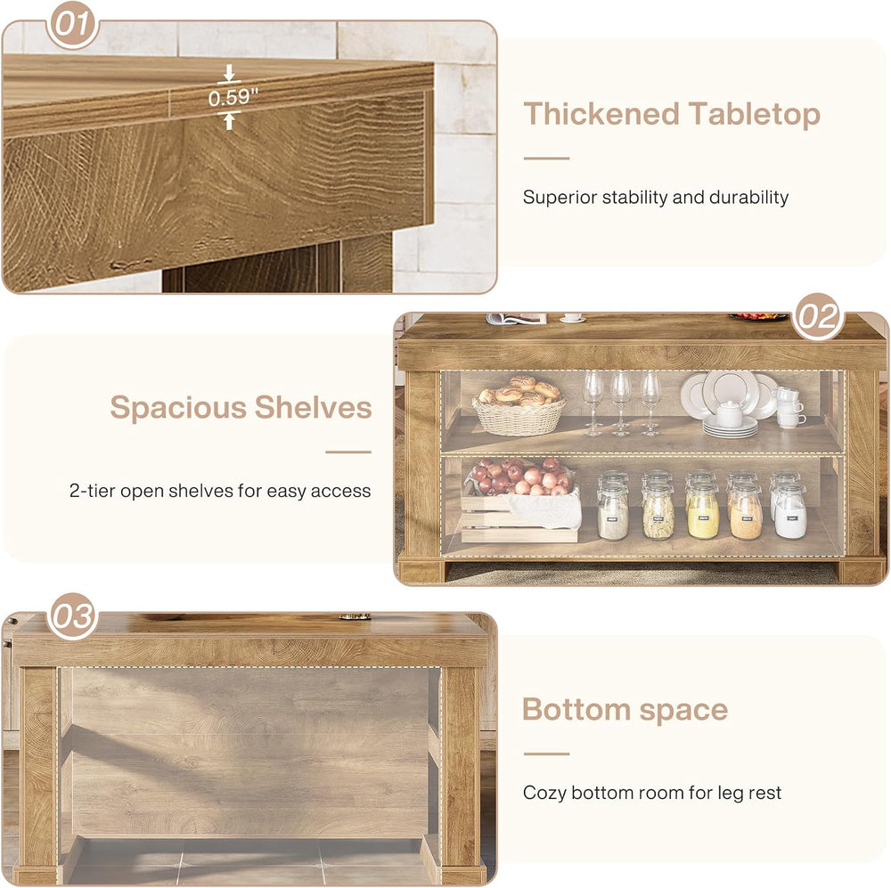 Tribesigns 55" Kitchen Island with Seating and Storage, 3-Tier, Farmhous...