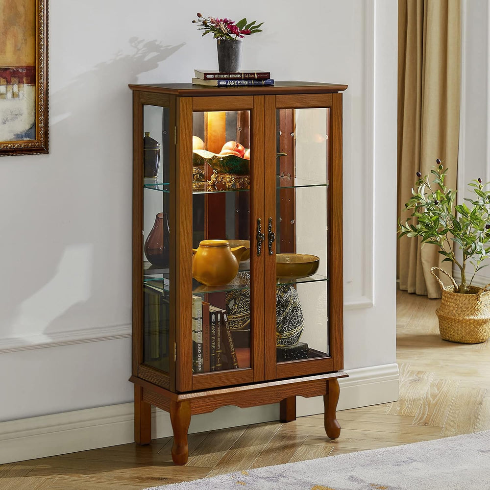 Lighted Curio Cabinet, Modern Floor Standing Glass Curio Cabinet Display Case...