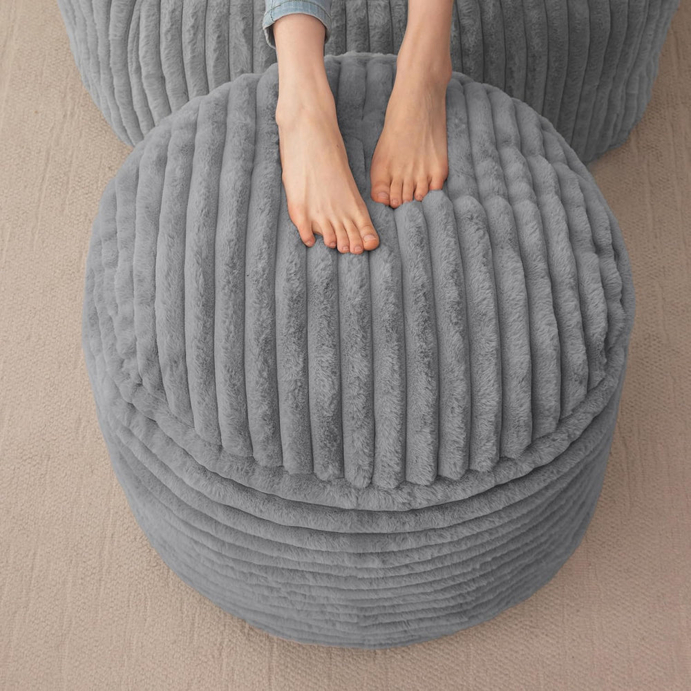 HIGOGOGO Round Stuffed Pouf Ottoman, Stripe Faux Fur Poufs with Foam Chunk Fi...