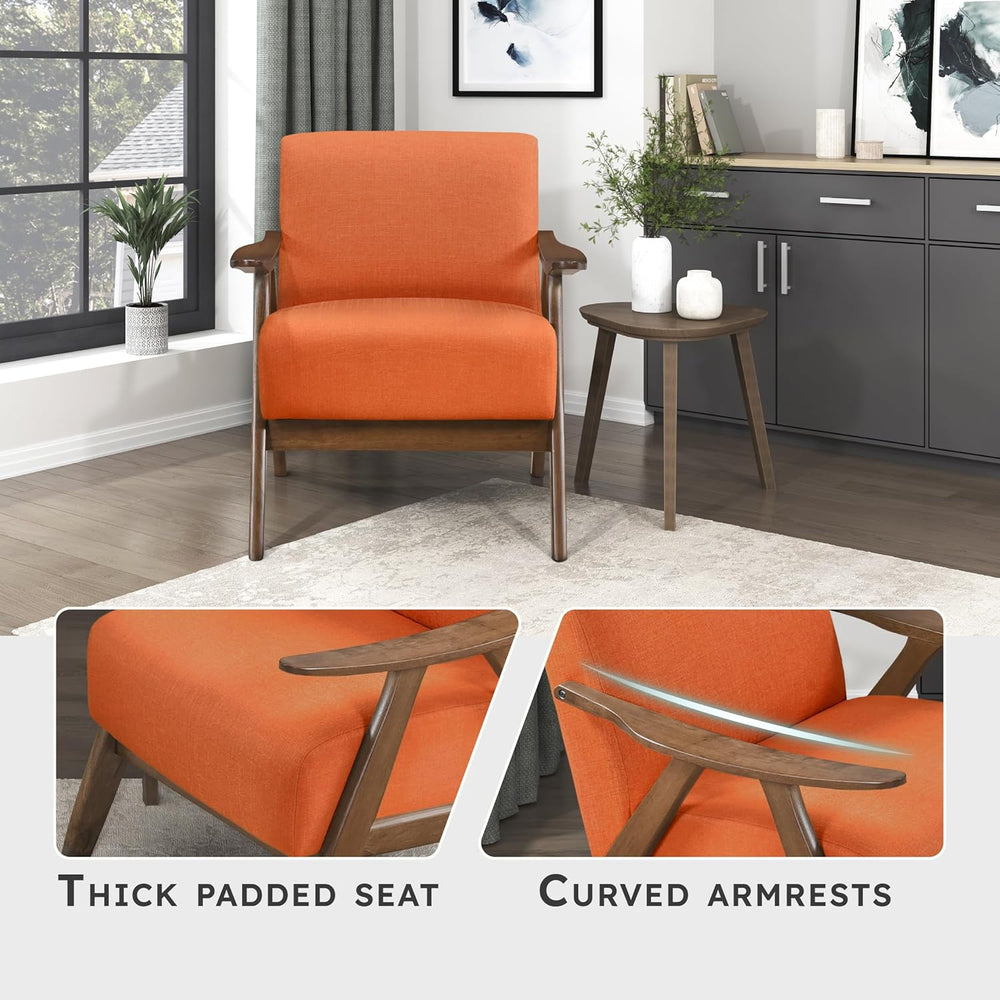 Lexicon Mid Century Modern Accent Chair with Solid Wood Frame in Walnut Finis...