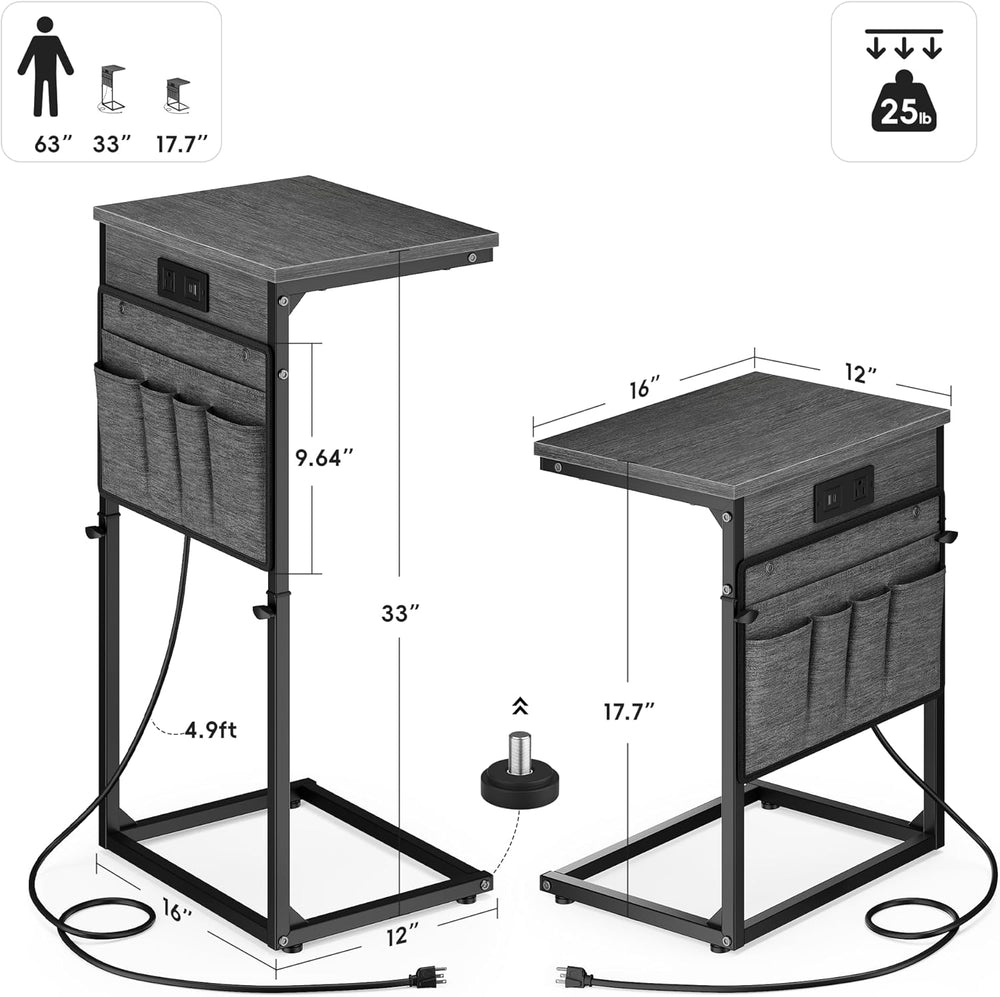 Vagusicc C-Shaped End Table with Charging Station, Small Side Table for Couch...