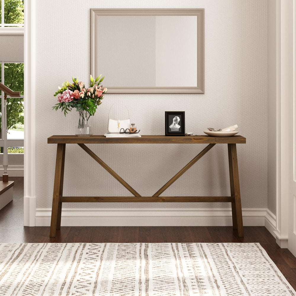 Wnutrees 63" Farmhouse Solid Wood Console Table, Rustic Hallway Table | ...