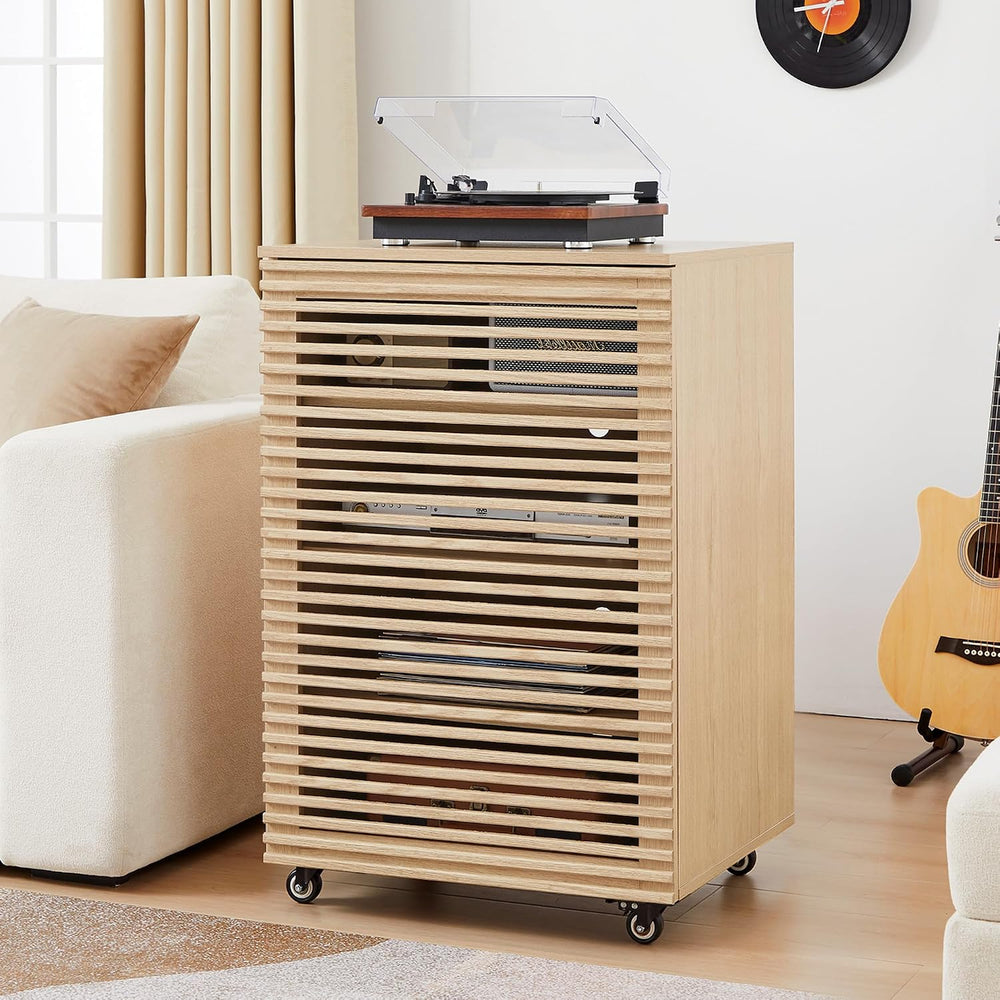 LEVNARY 5-Tier AV Media Cabinet with Grille Door & Adjustable Shelves, Mo...