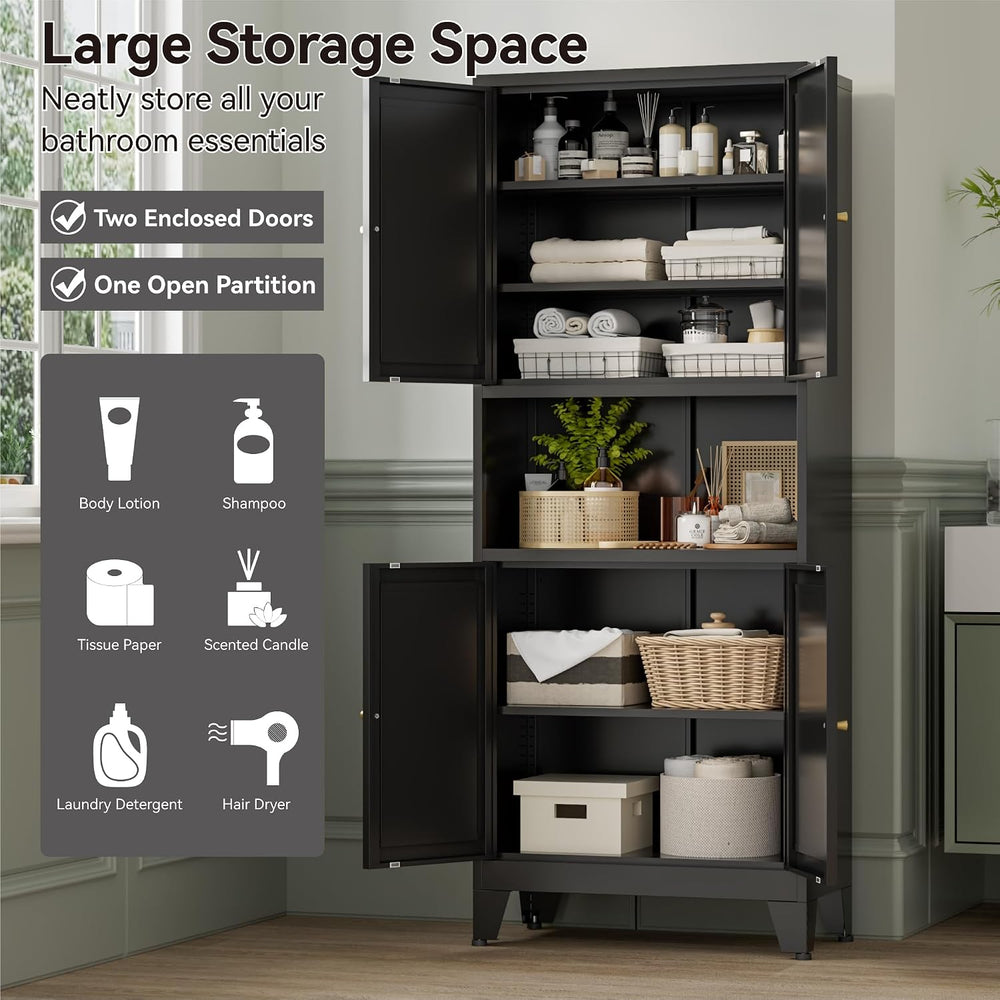 Bevivog Tall Pantry Cabinet with Microwave Shelf, 69" Metal Storage Cabi...