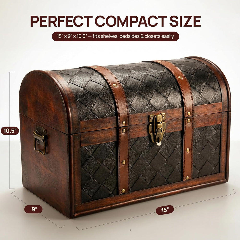 Vintiquewise Wooden Leather Treasure Chest Vintage Trunk, Small Storage Chest...