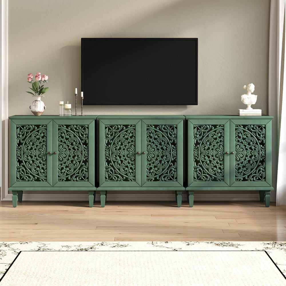 Sideboard Buffet Cabinet with Storage, Accent Cabinet with 2 Carved Doors and...