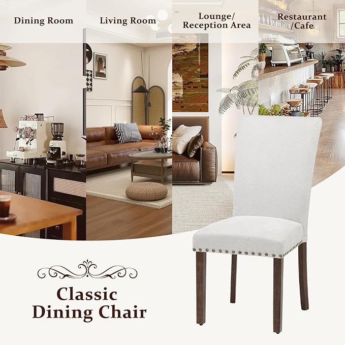 Furniliving Upholstered Dining Chairs Set of 2 - Line Fabric Modern Farmhouse...
