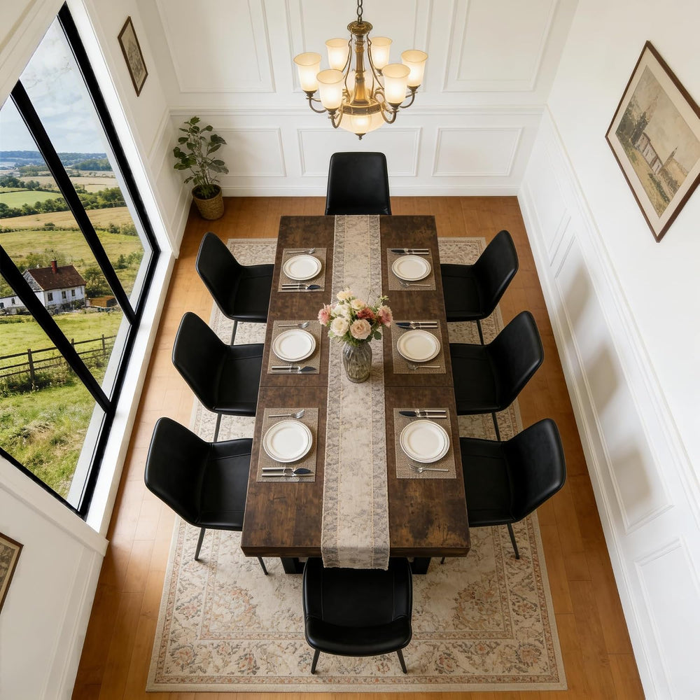63"-79" Expandable Dining Table Set for 8, Wood Rectangle Dining Ta...