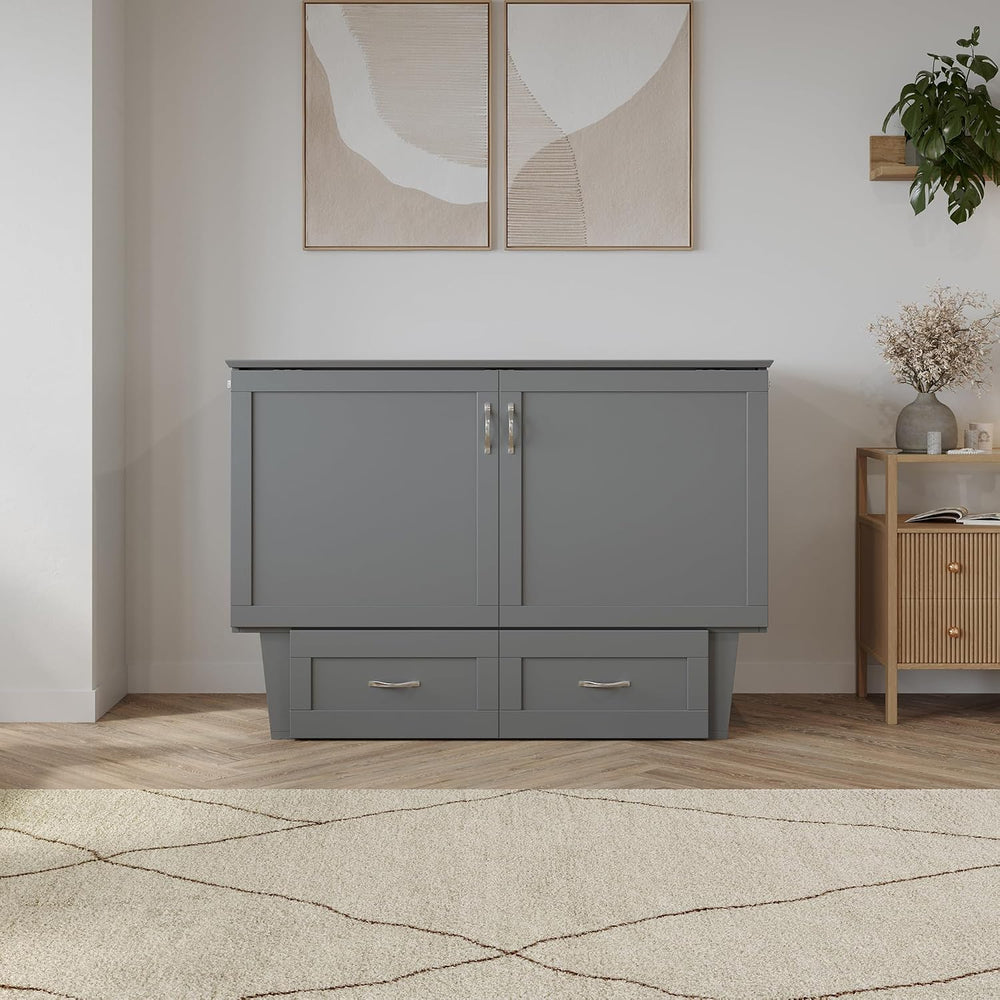 AFI, Monroe Full Murphy Bed Chest with 6" Mattress & Drawer, Grey