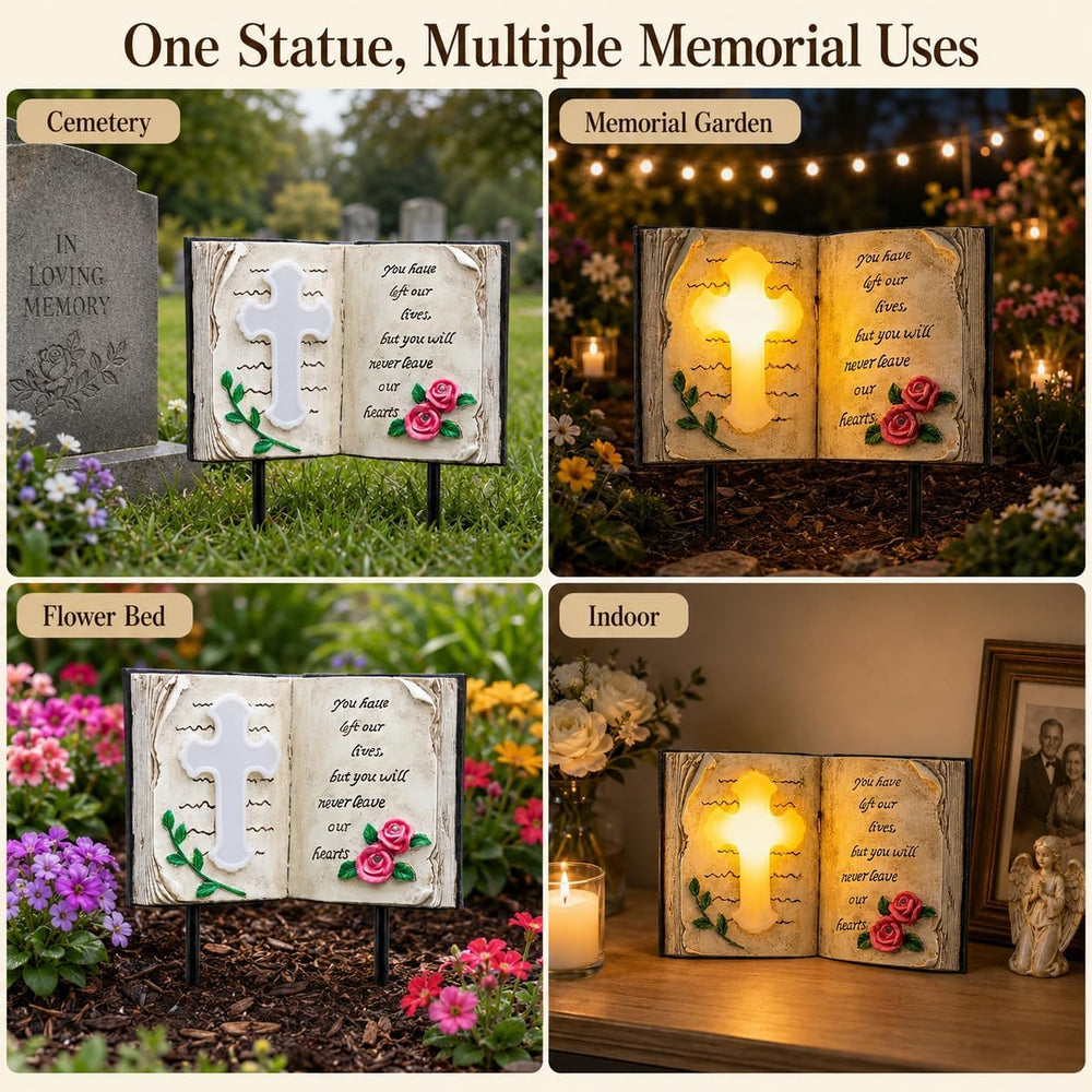 Candieslife Outdoor Solar Memorial Cross Stakes Lights, Waterproof Book Statu...