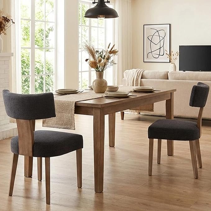 Mid Century Modern Dining Chairs Set of 2, Upholstered Wooden Dining Room Cha...